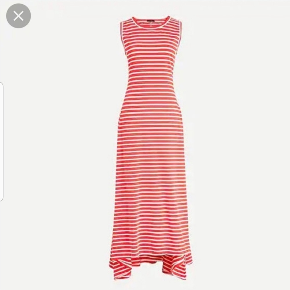 J. Crew high-low coral and white striped maxi dress size M